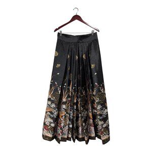 Hanfu Women's Horse-face Skirt Chinese Style Gold Woven Floral Pleated Maxi Sz L